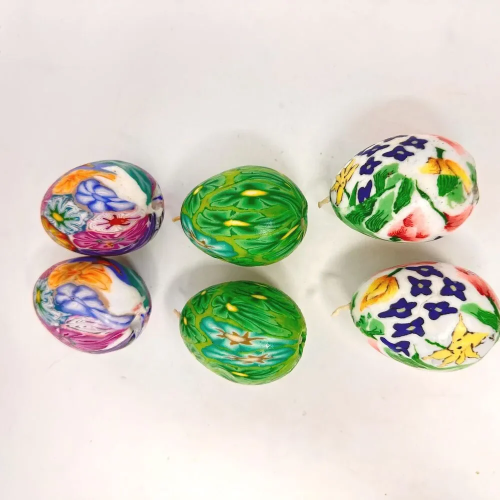 Vintage Multicolor Floral Egg Candles Set of 6 - Egg & Candle Collectors 2.5”